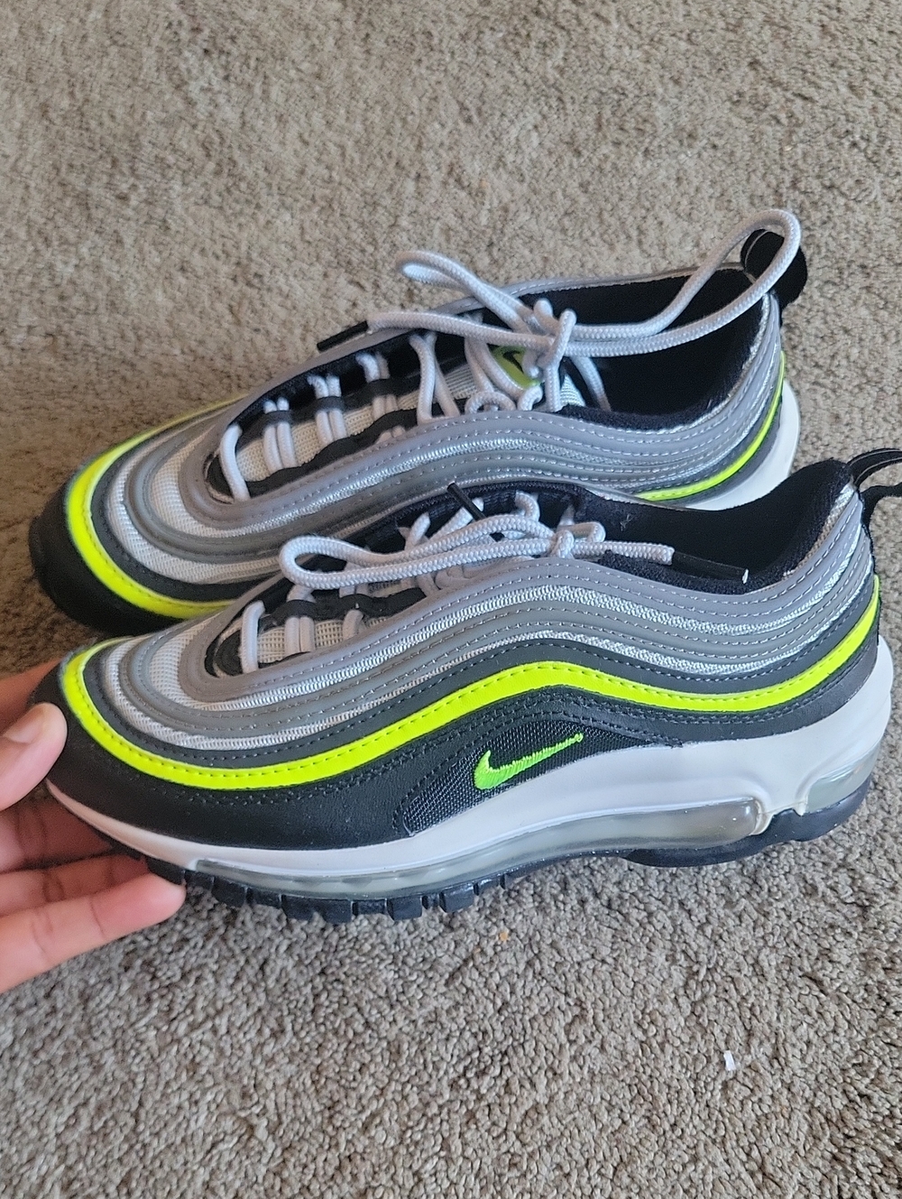 Nike Kids Air Max 97 Neon Yellow, Black & Gray Sneakers